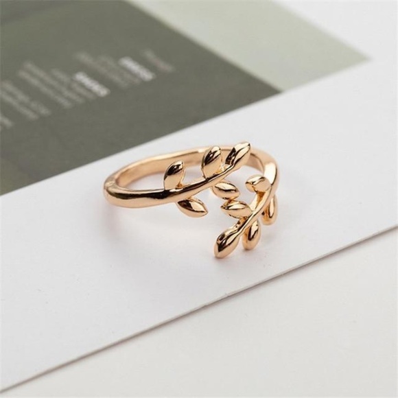 Gold Adjustable Olive Tree Branch Leaves Ring - Picture 1 of 2